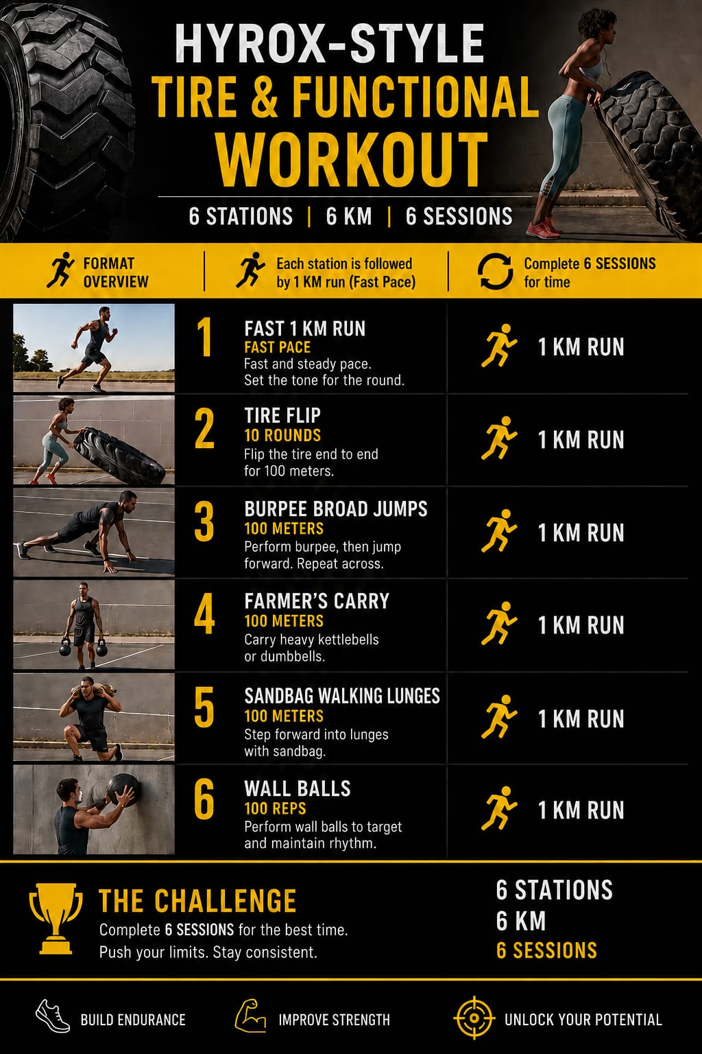 HYROX Tire & Functional Workout - 6 Stations 6 KM